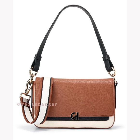 NWT Cole Haan Mini Leather Shoulder Bag Black/White/British Tan - Picture 1 of 16